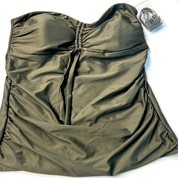 DKNY Bandeau Large Bow Tankini Bikini Top Moss Green New with strap, swi… - Picture 9 of 13